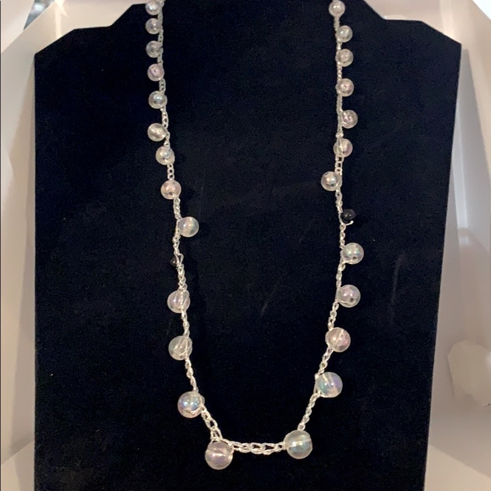 Vintage Iridescent White Round Beads On Chain